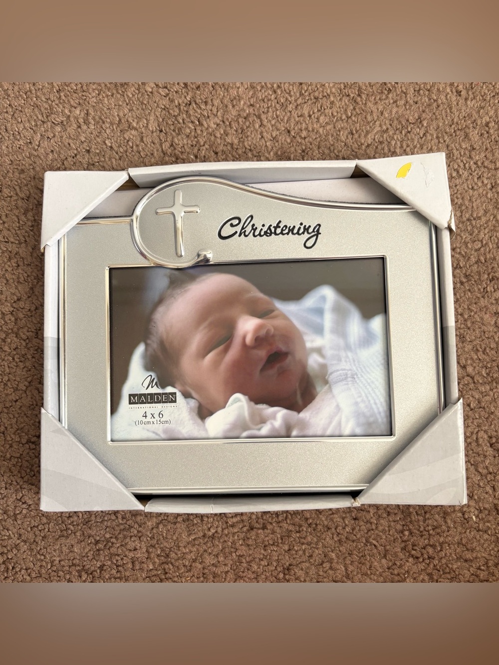 Malden Silver 'Christening' Decorative Cross 4x6 Photo Frame